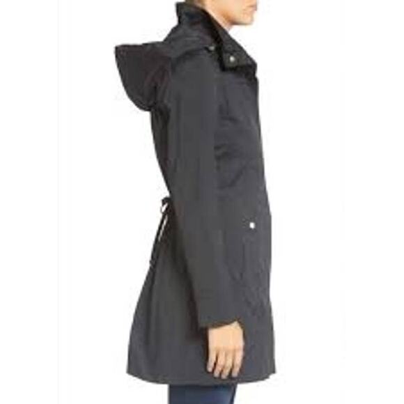 Cole Haan | Women's Small | Black Rain Jacket Tie Waist in Back Hide-Away Hood - Picture 3 of 11